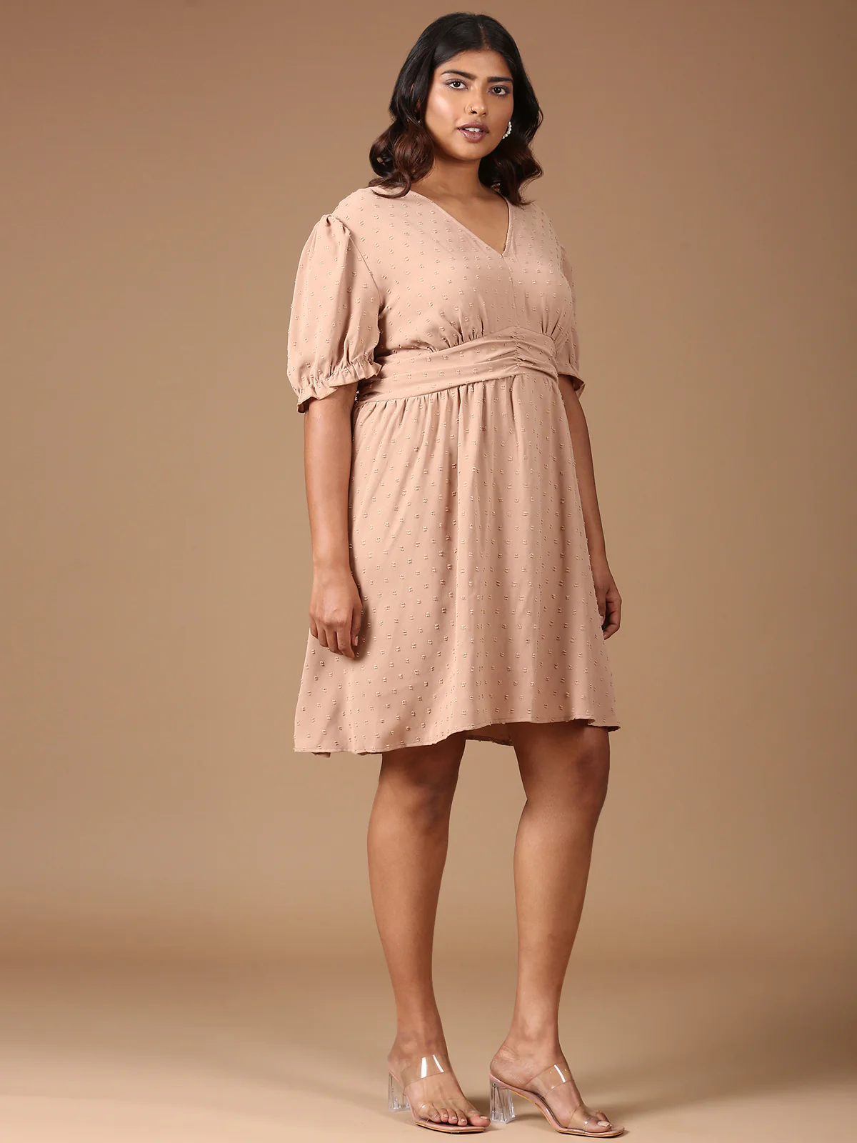 Women Beige Midi Dress - Image 5