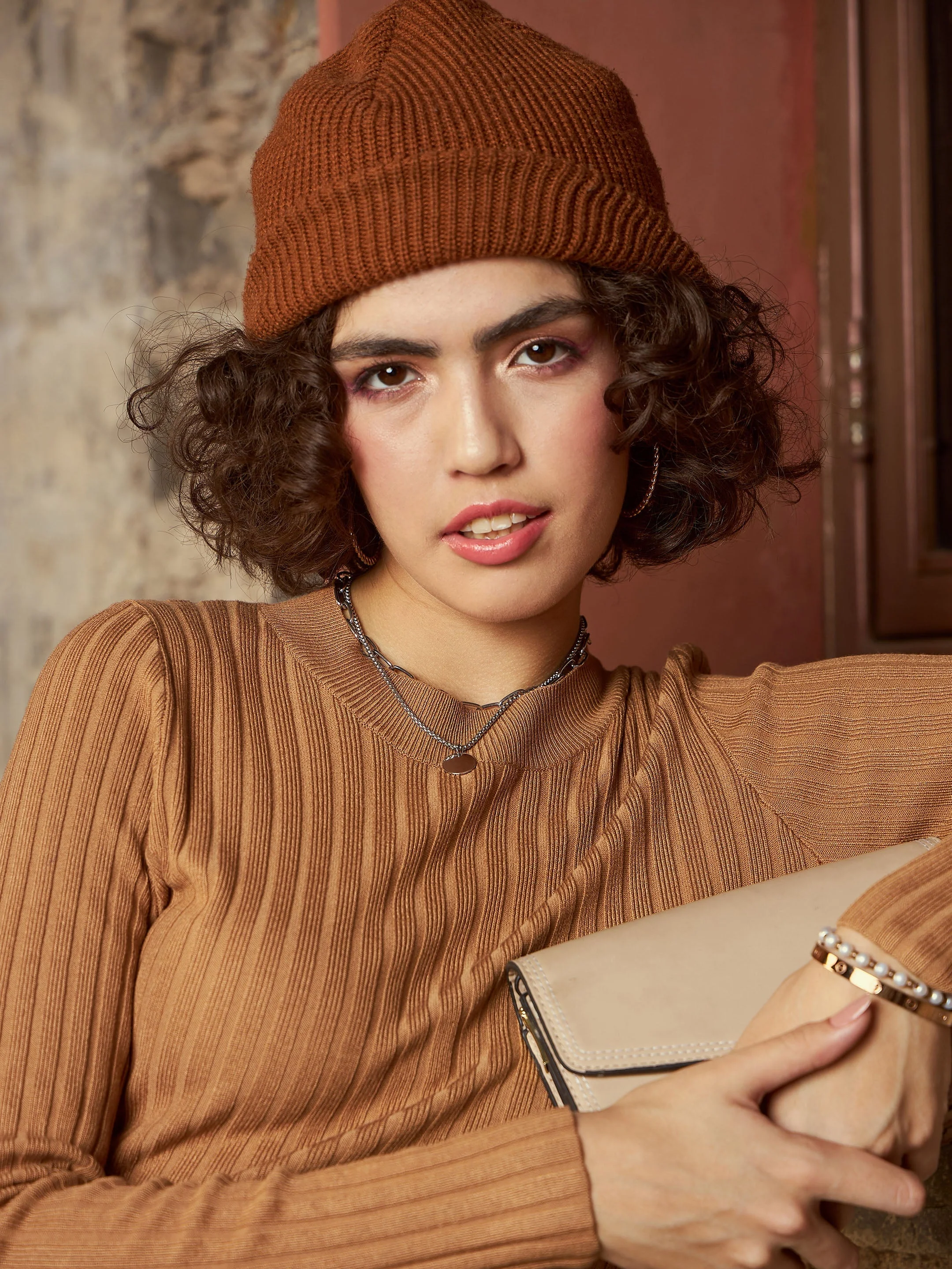 Women Beige Rib Sweater - Image 4