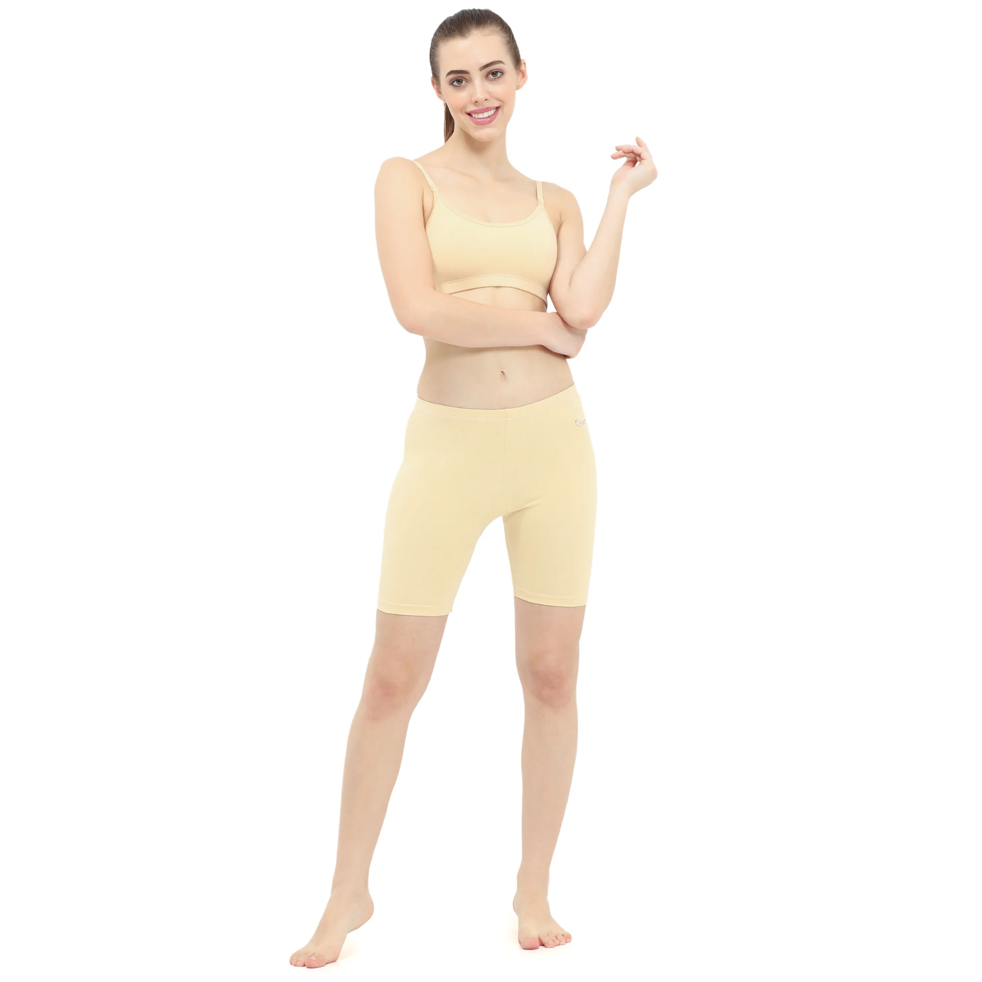 Women Beige Thigh Length Cycling Shorts - Image 5