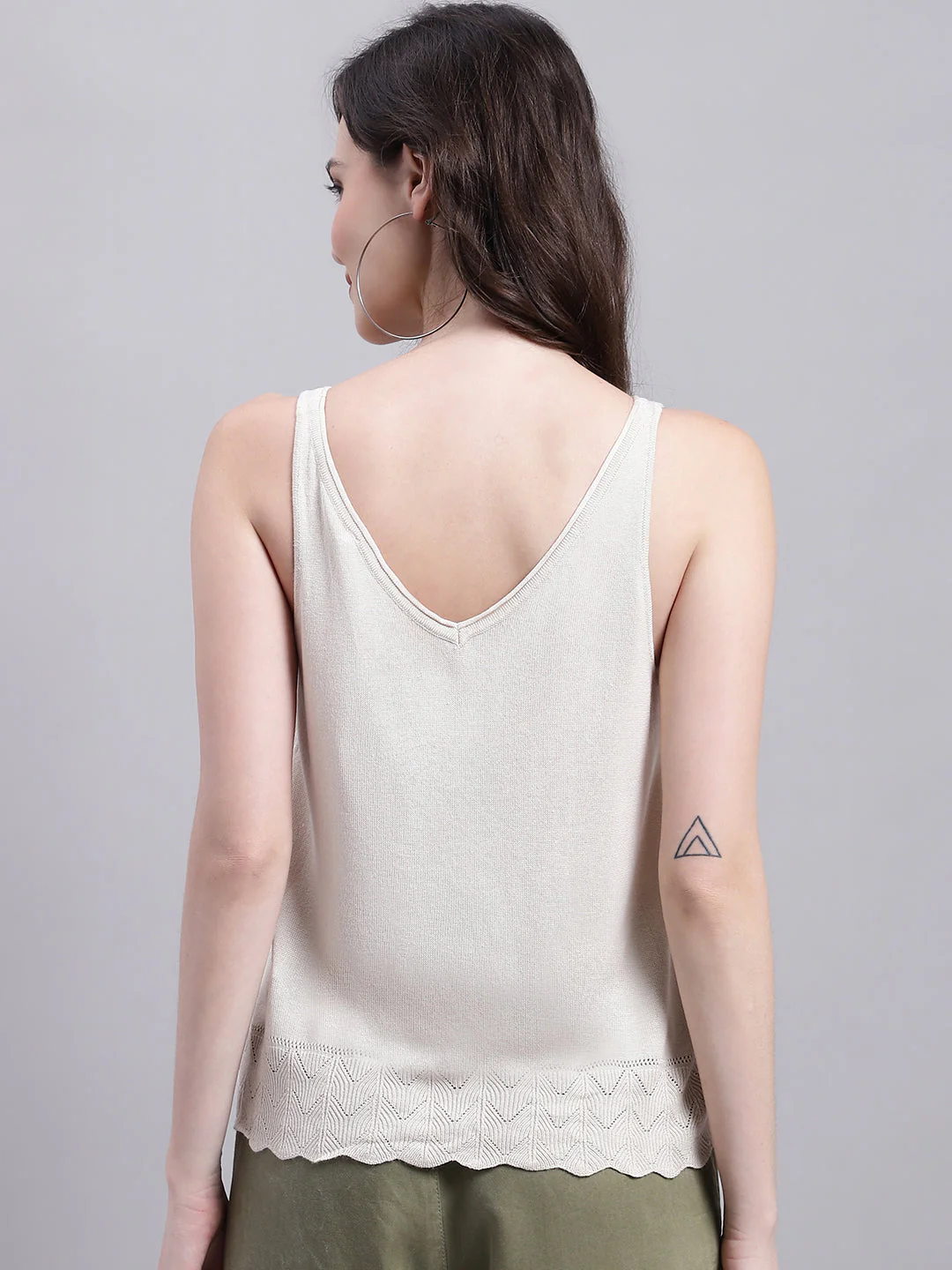 Women Beige V Neck Top - Image 6