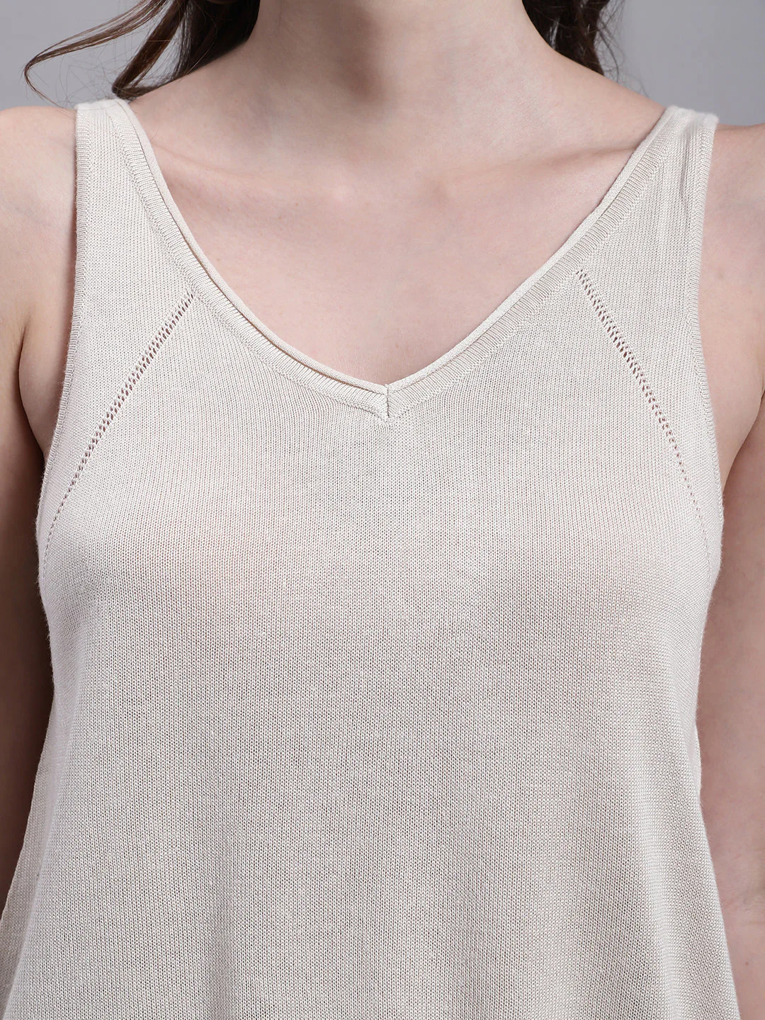 Women Beige V Neck Top - Image 7