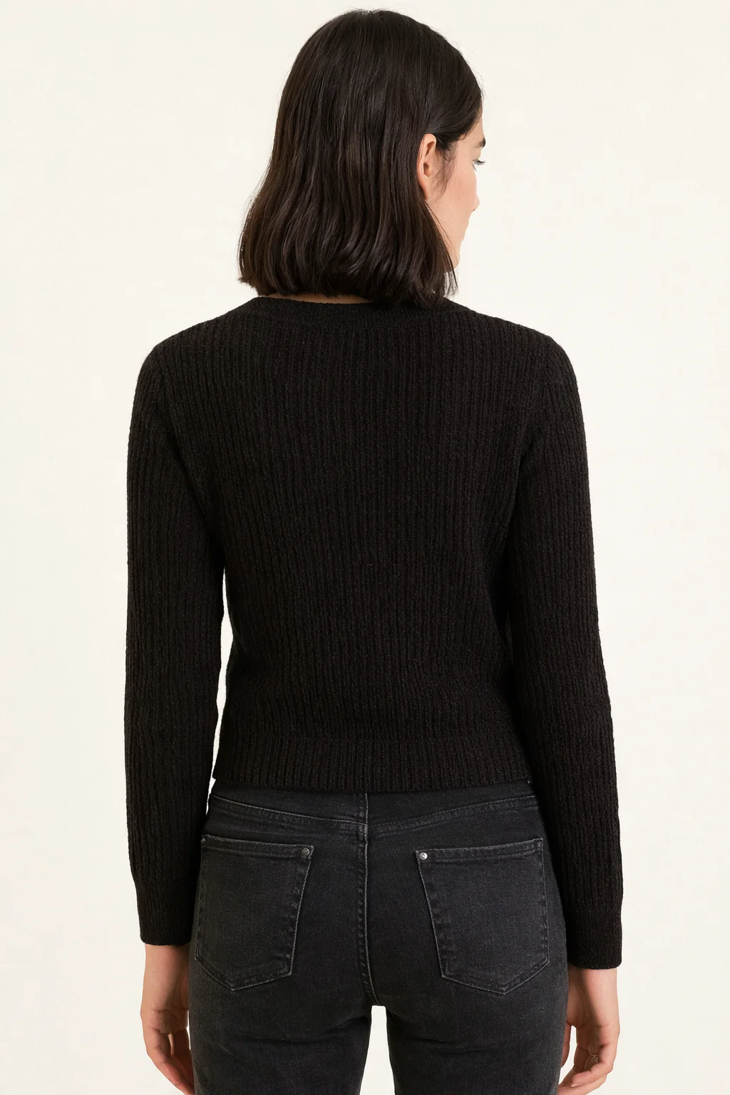 Women Black Acrylic Button-Down Cardigan - Image 2