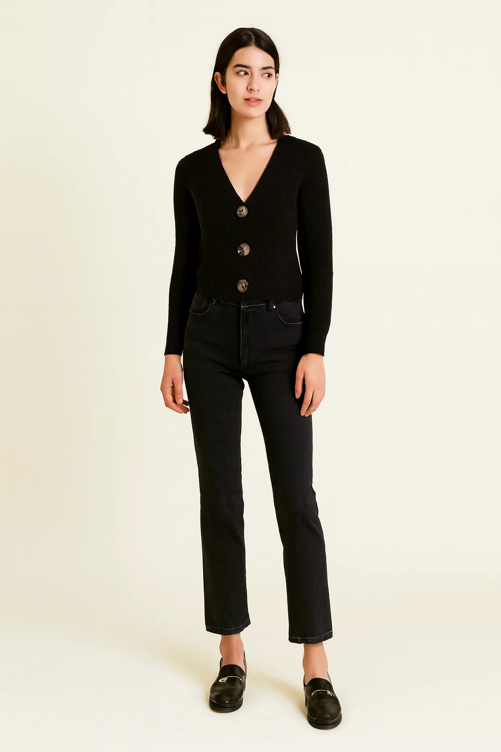 Women Black Acrylic Button-Down Cardigan - Image 5