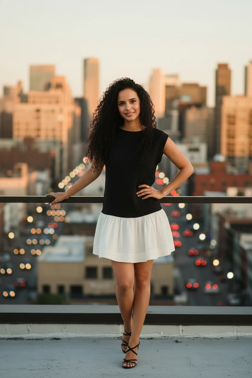 Women Black & White Peplum Dress - Image 2