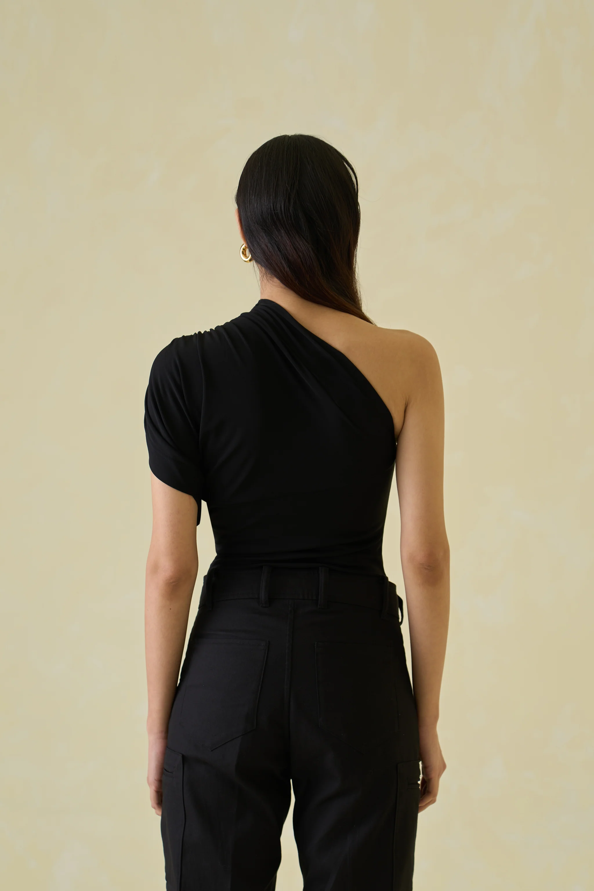 Women Black Asymmetric Rayon Bodysuit - Image 2