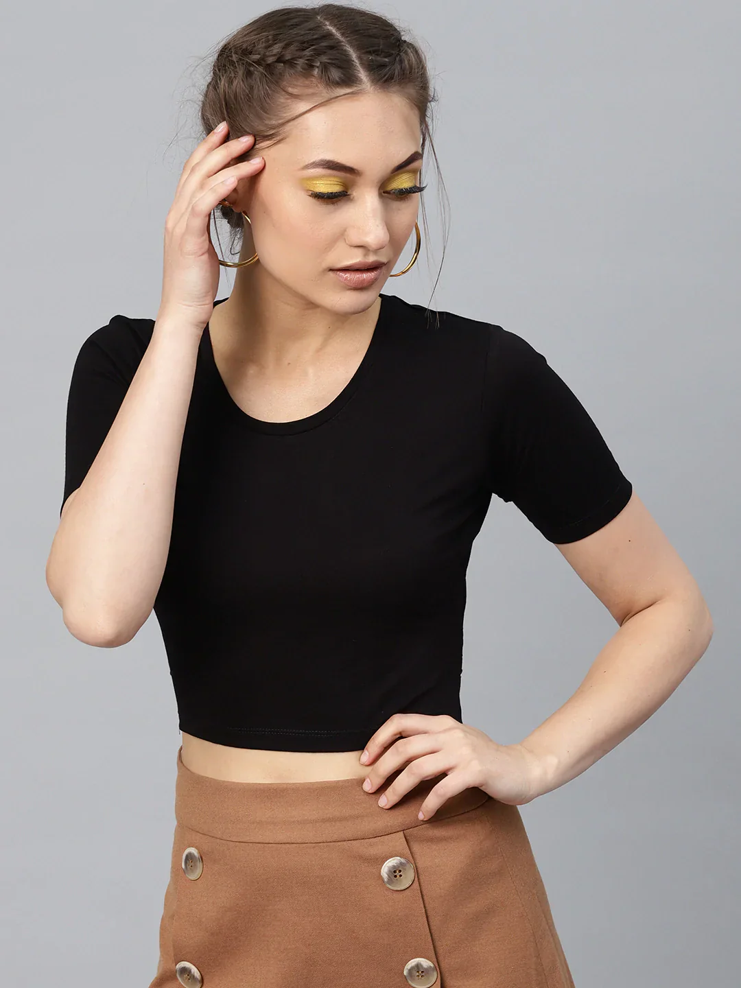Women Black Back Knot Crop Top