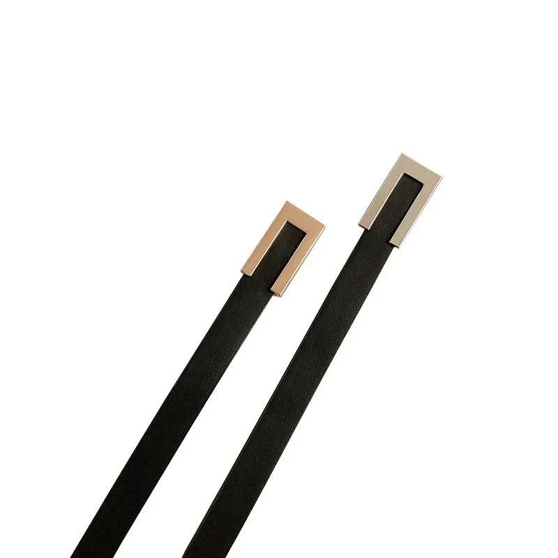 Women Black Black Leather Gold Buckle Belt