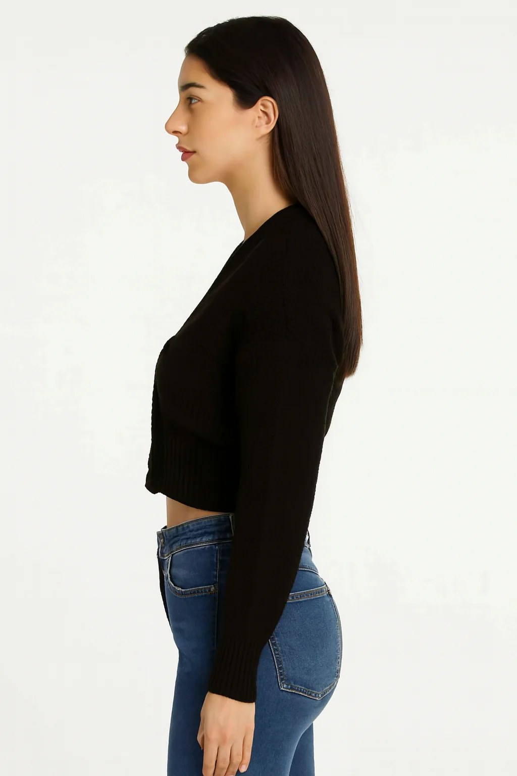 Women Black Button-Down Crop Cardigan - Image 5