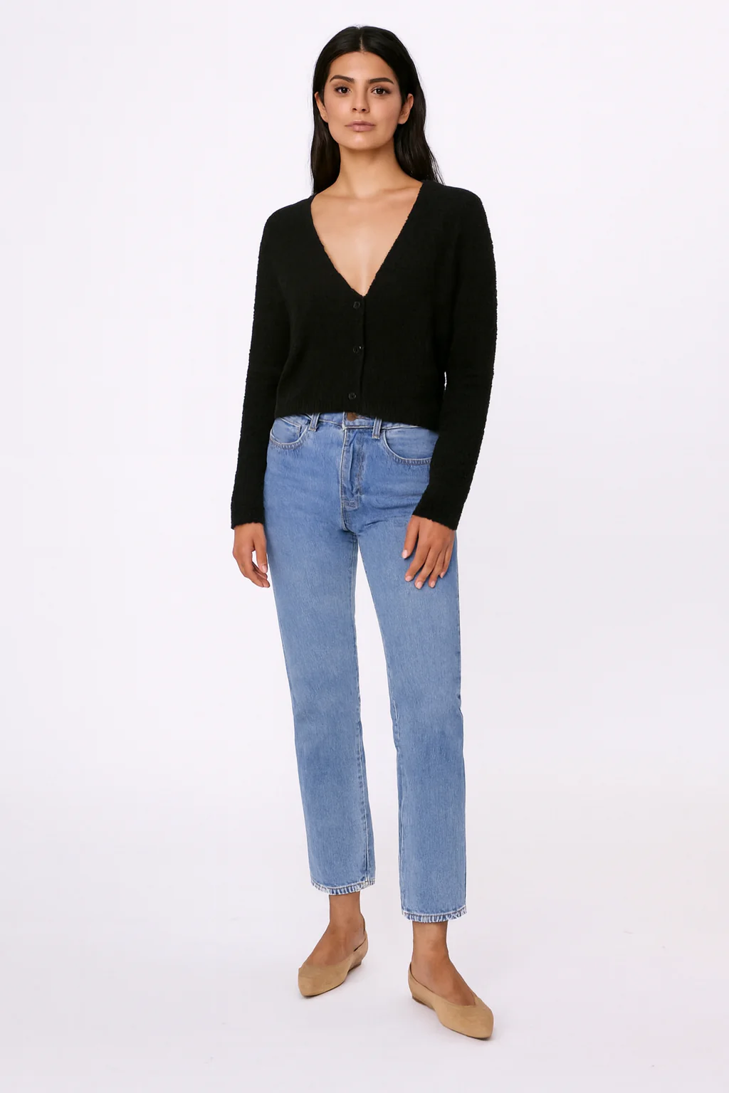 Women Black Button-Down Cropped Cardigan - Image 5