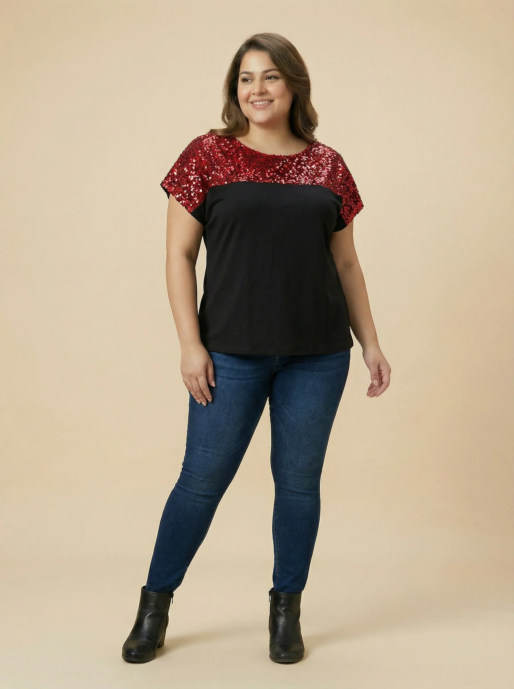 Women Black Colorblock Top
