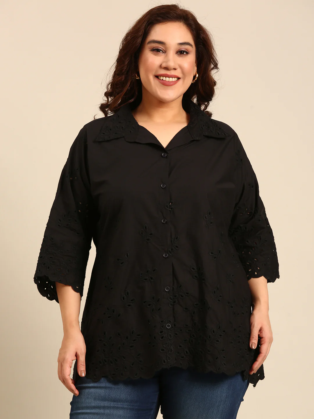 Women Black Embroidered Shirt