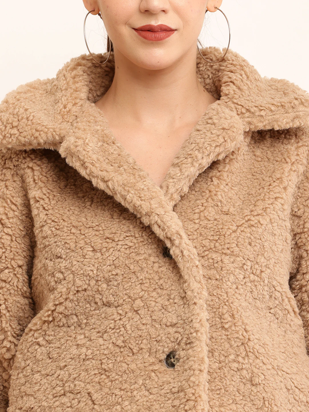 Women Brown Faux Fur Jacket - Image 3