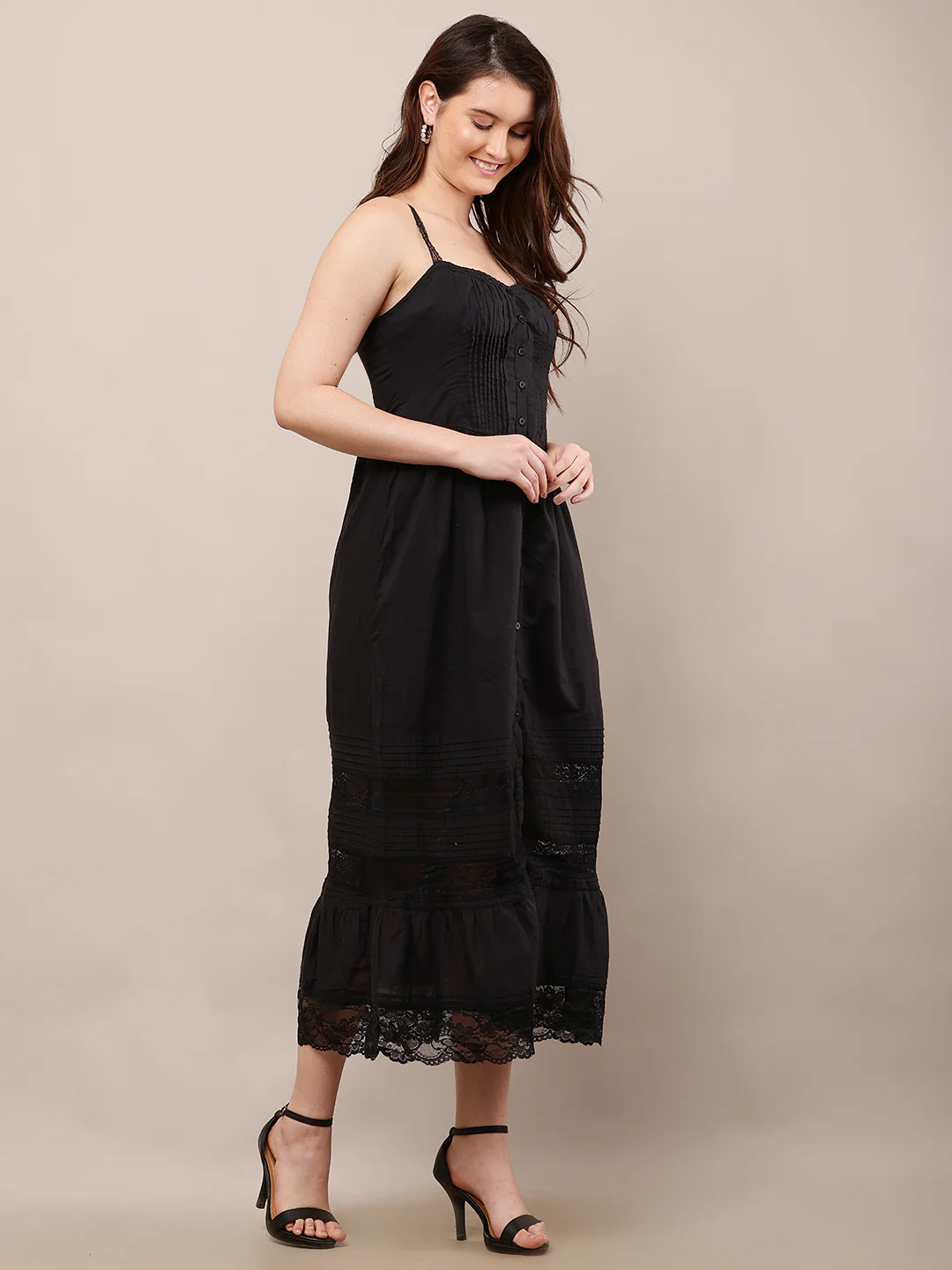 Women Black Fit and Flare Sweetheart Dress - Image 2