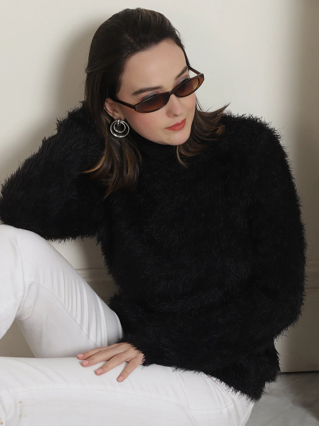 Women Black Fitted High Neck Sweater - Image 3