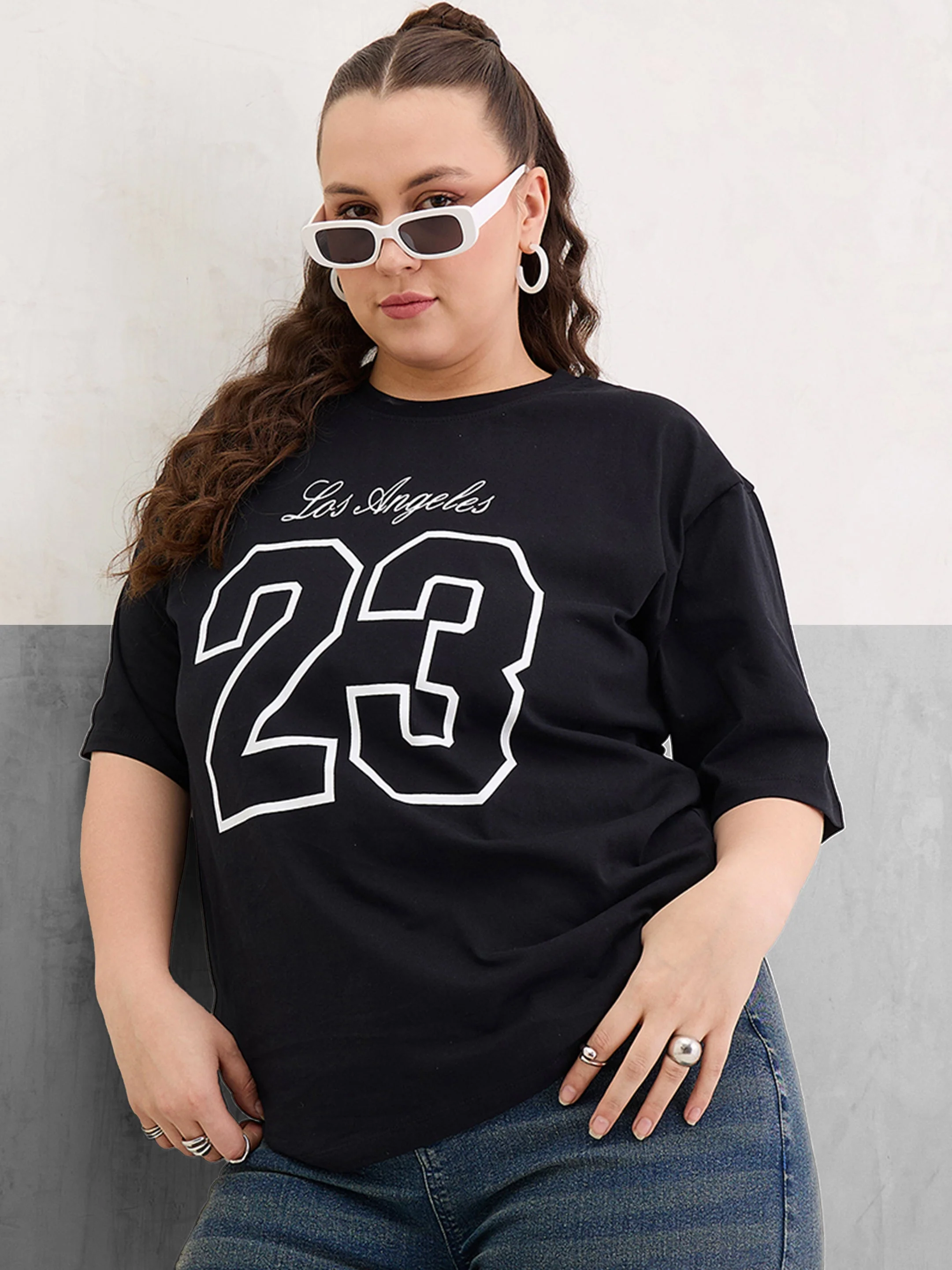 Women Black Graphic LOS ANGELES 23 Print T-Shirt