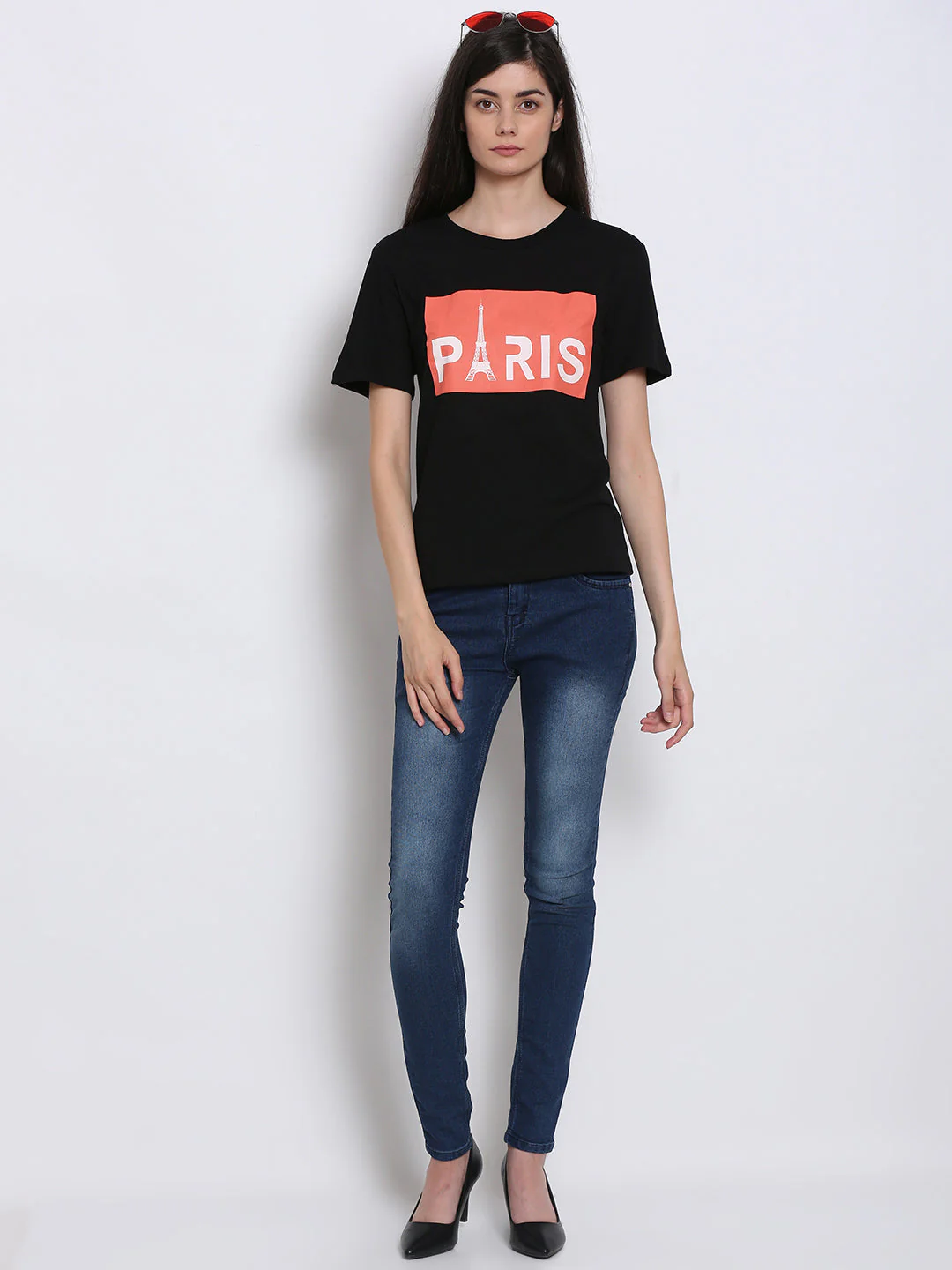 Women Black Graphic Tee - Image 5