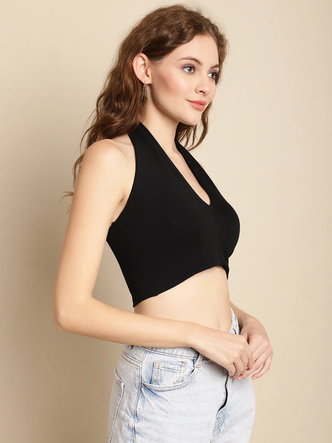 Women Black Halter Neck Crop Top - Image 4