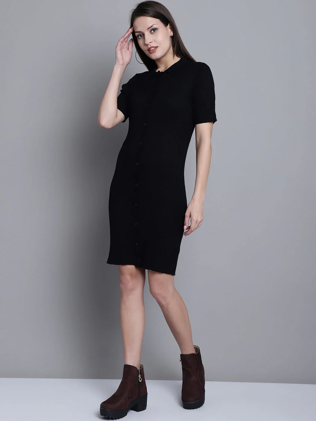 Women Black Jersey Dress - Image 2