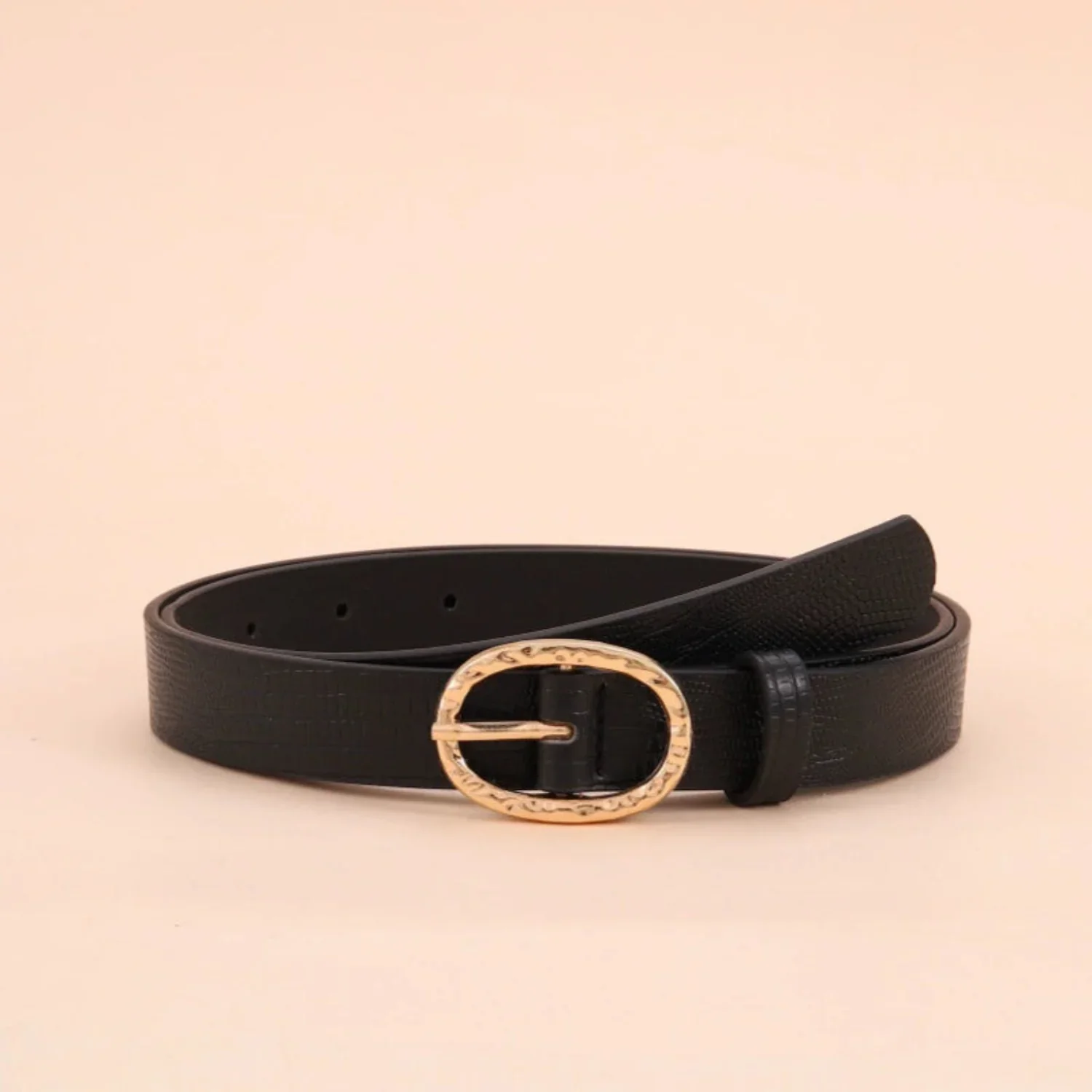 Women Black Matte Silver D Buckle Brown Belt
