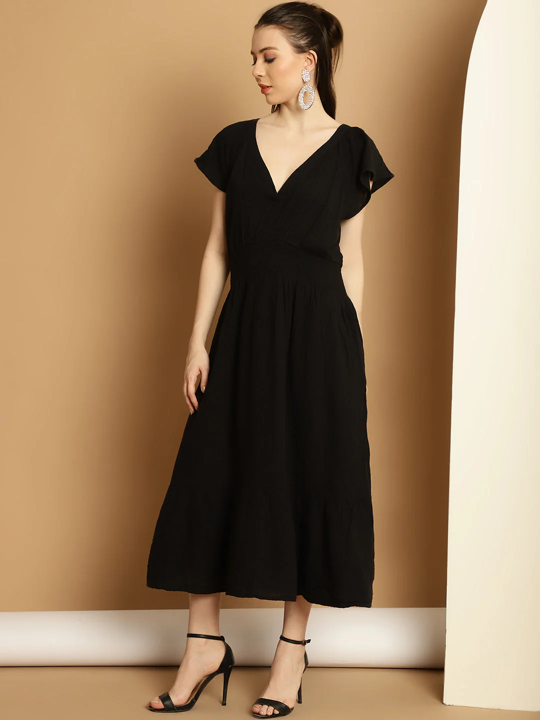 Women Black Pocket Dress - Image 3
