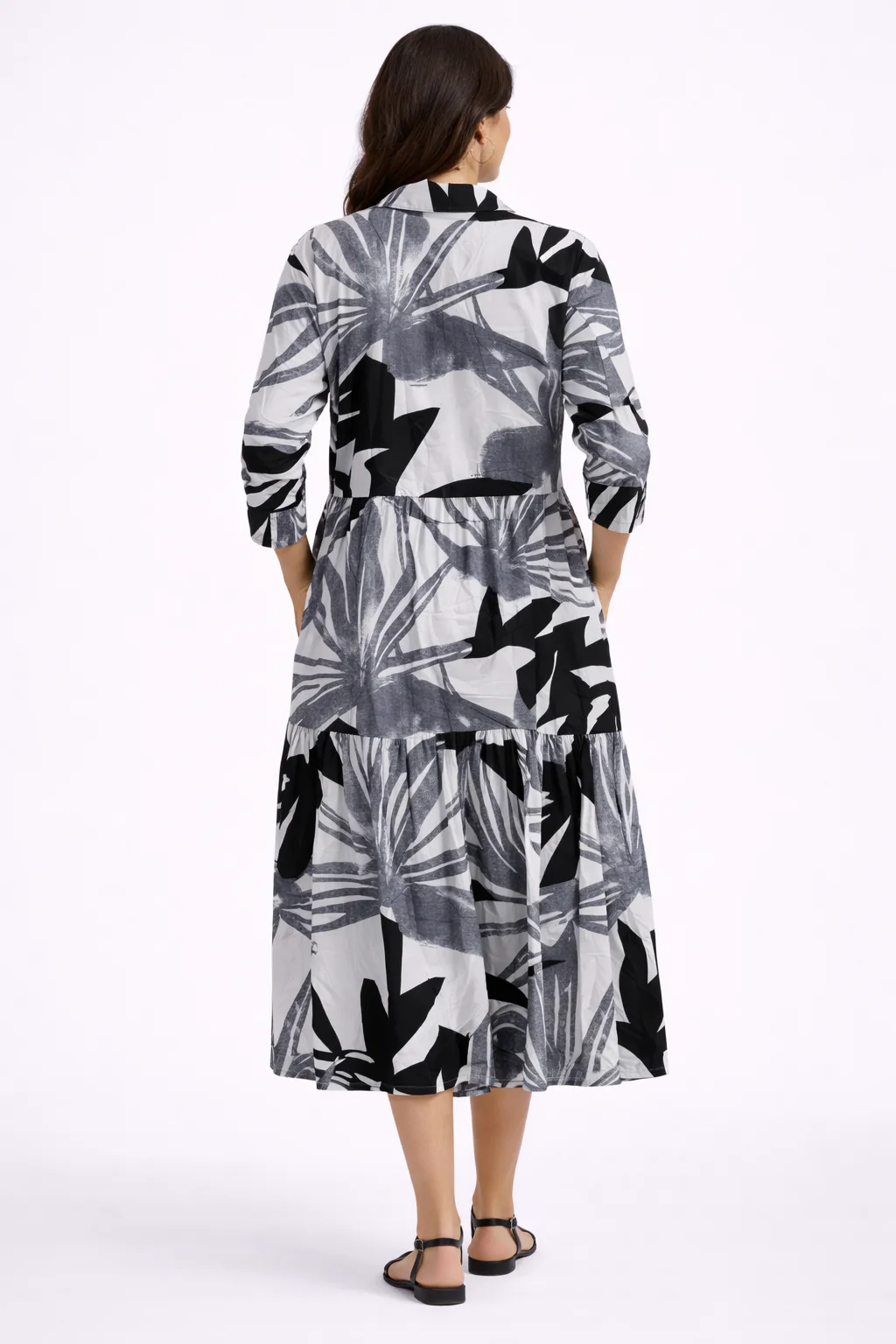 Women Black Printed Viscose Shirt Midi Dress - Image 4