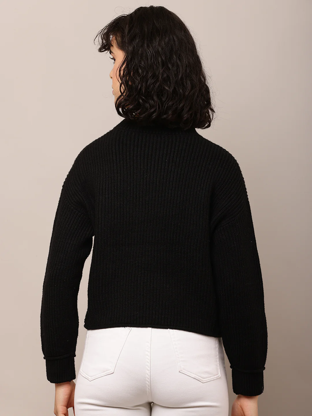 Women Black Ribbed Turtle Neck Viscose Sweater - Image 4