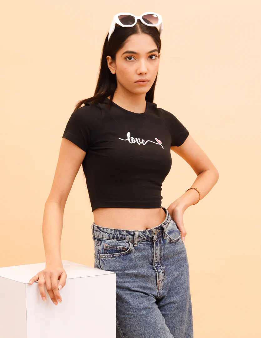 Women Black Round Neck Half Sleeve