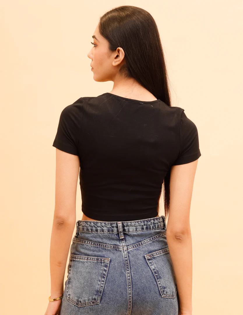 Women Black Round Neck Half Sleeve - Image 4