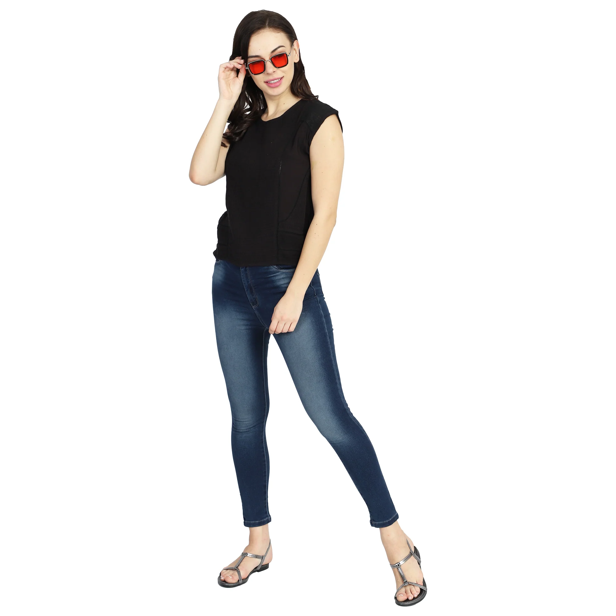 Women Black Round Neck Top - Image 6