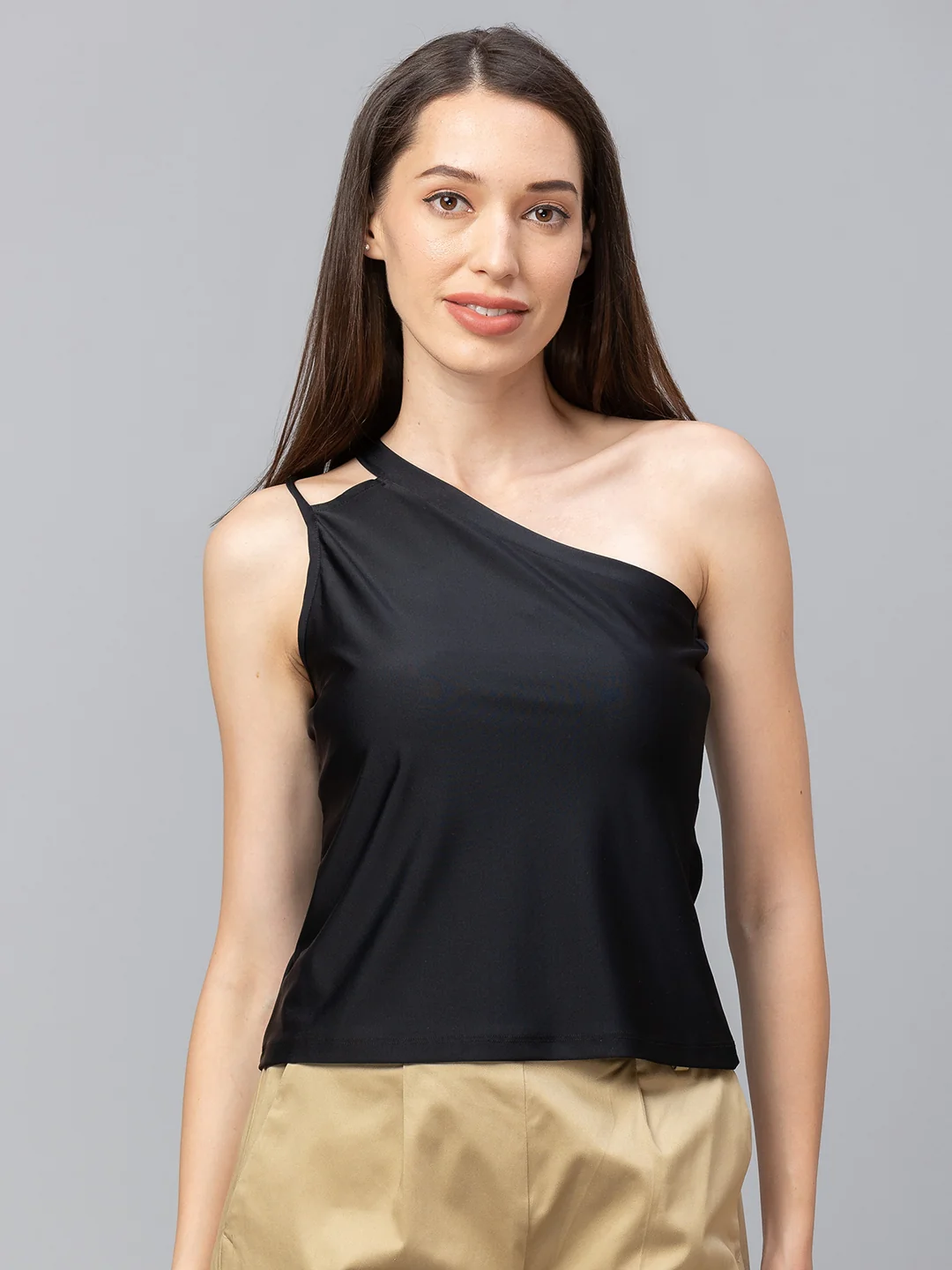 Women Black One Shoulder Top
