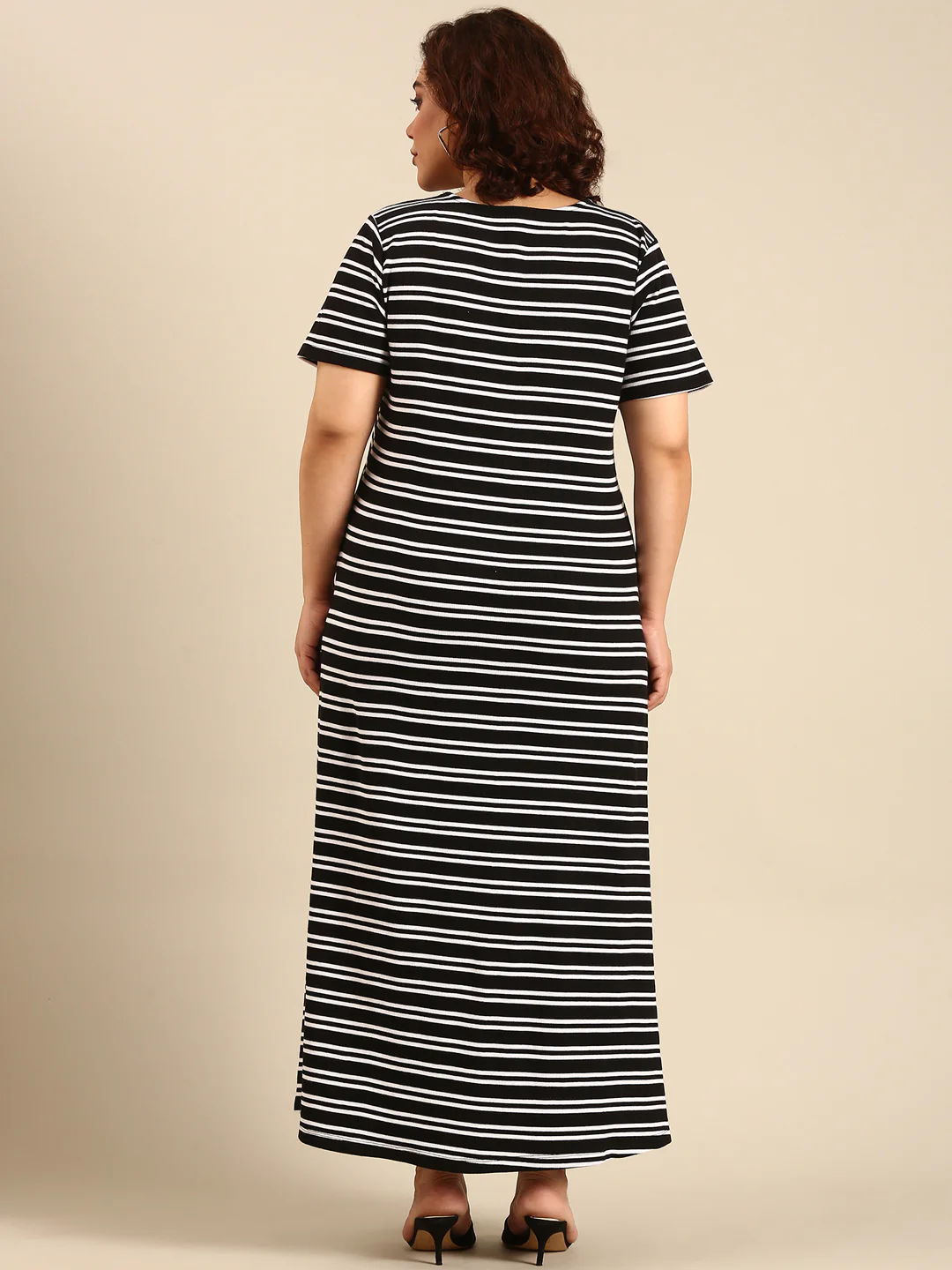 Women Black Striped A-Line Dress - Image 2
