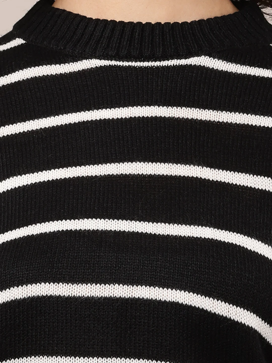 Women Black Striped Turtle Neck Sweater - Image 5
