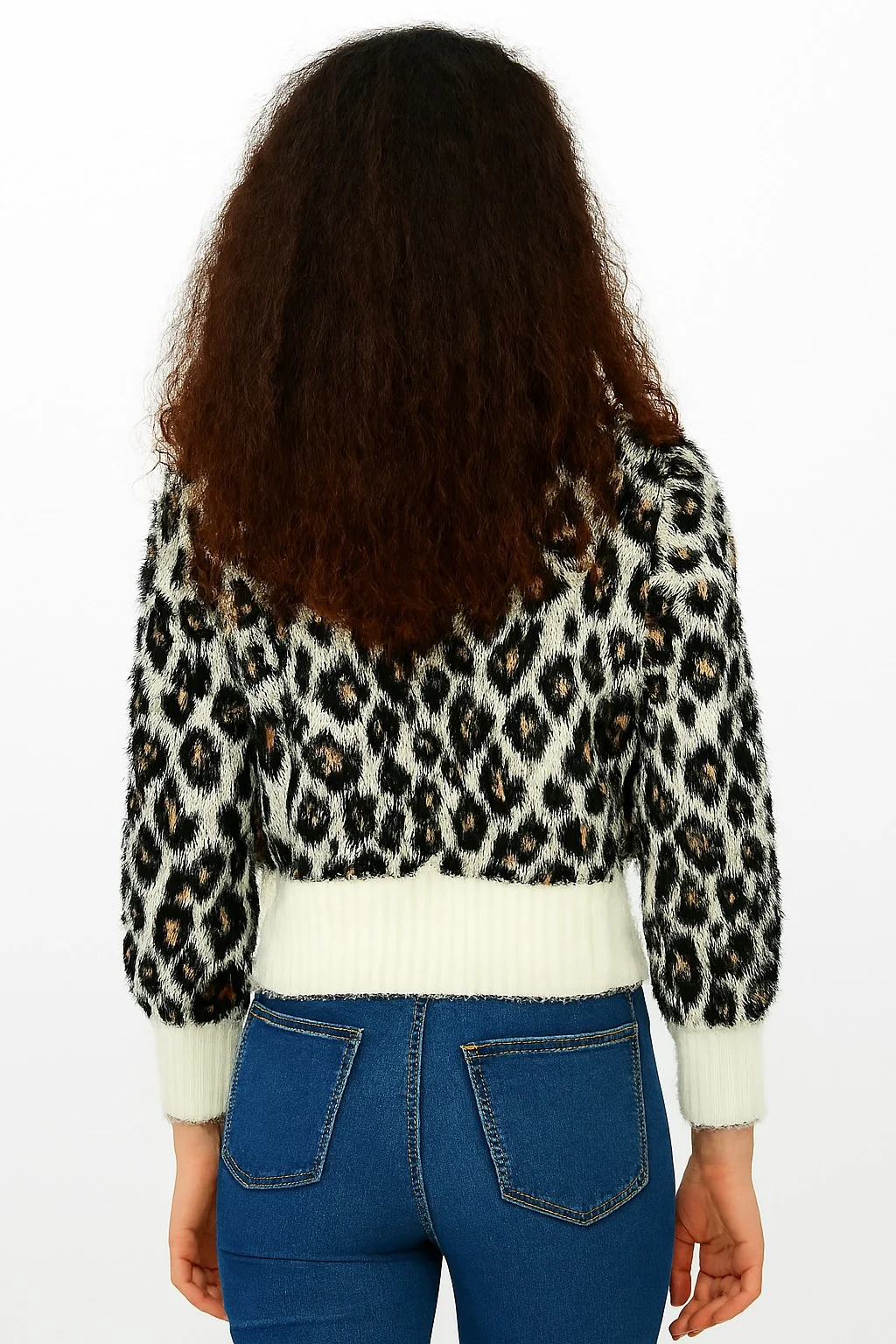 Women Black Tiger Print Down Shoulder Sweater - Image 3