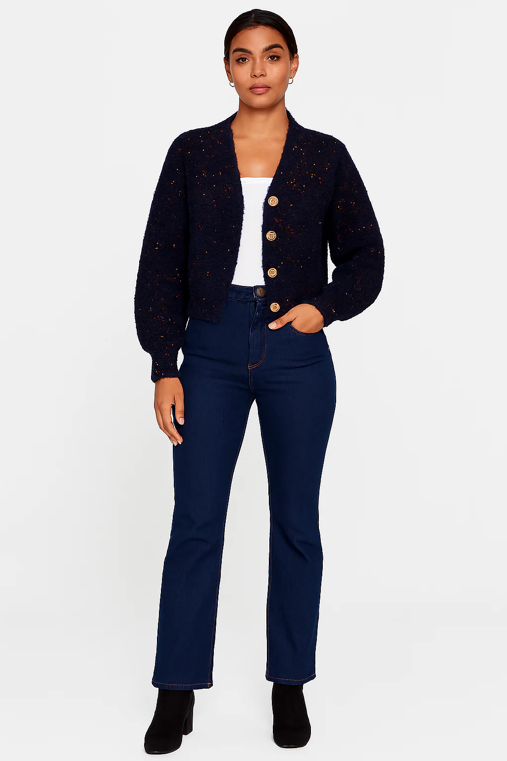 Women Blue Acrylic V-Neck Knitted Cardigan - Image 5