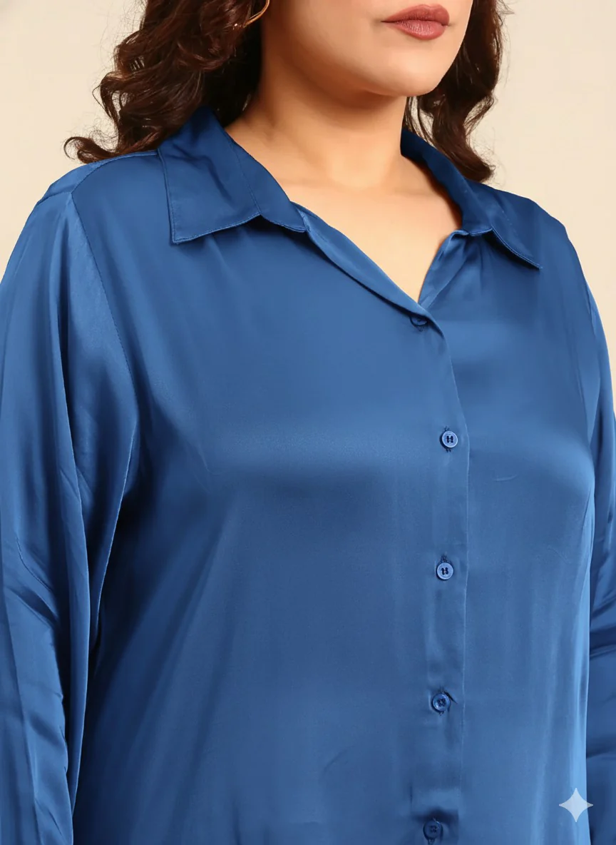 Women Blue Button Down Shirt - Image 2