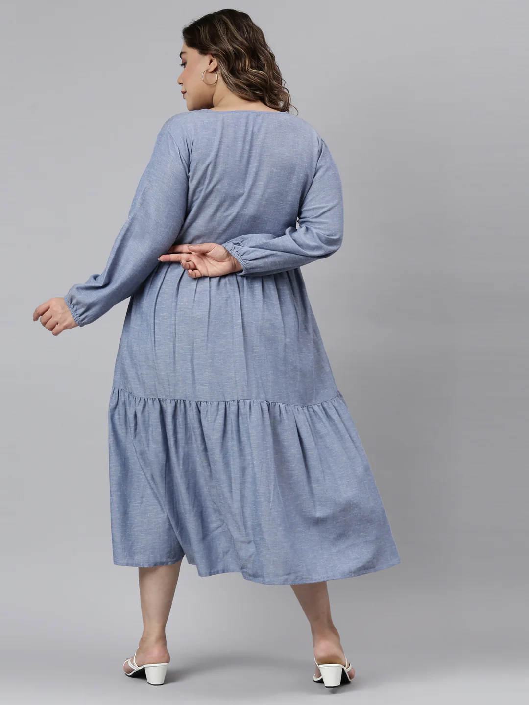 Women Blue Chambry Tier Dress - Image 2