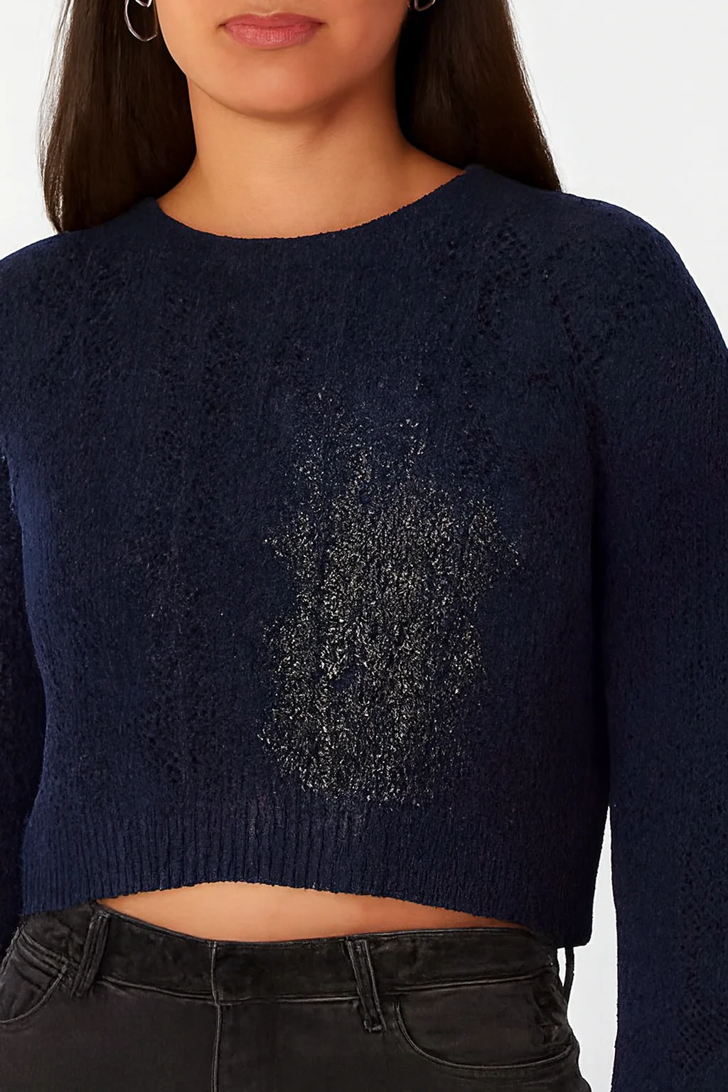 Women Blue Cotton Cropped Sweater - Image 3