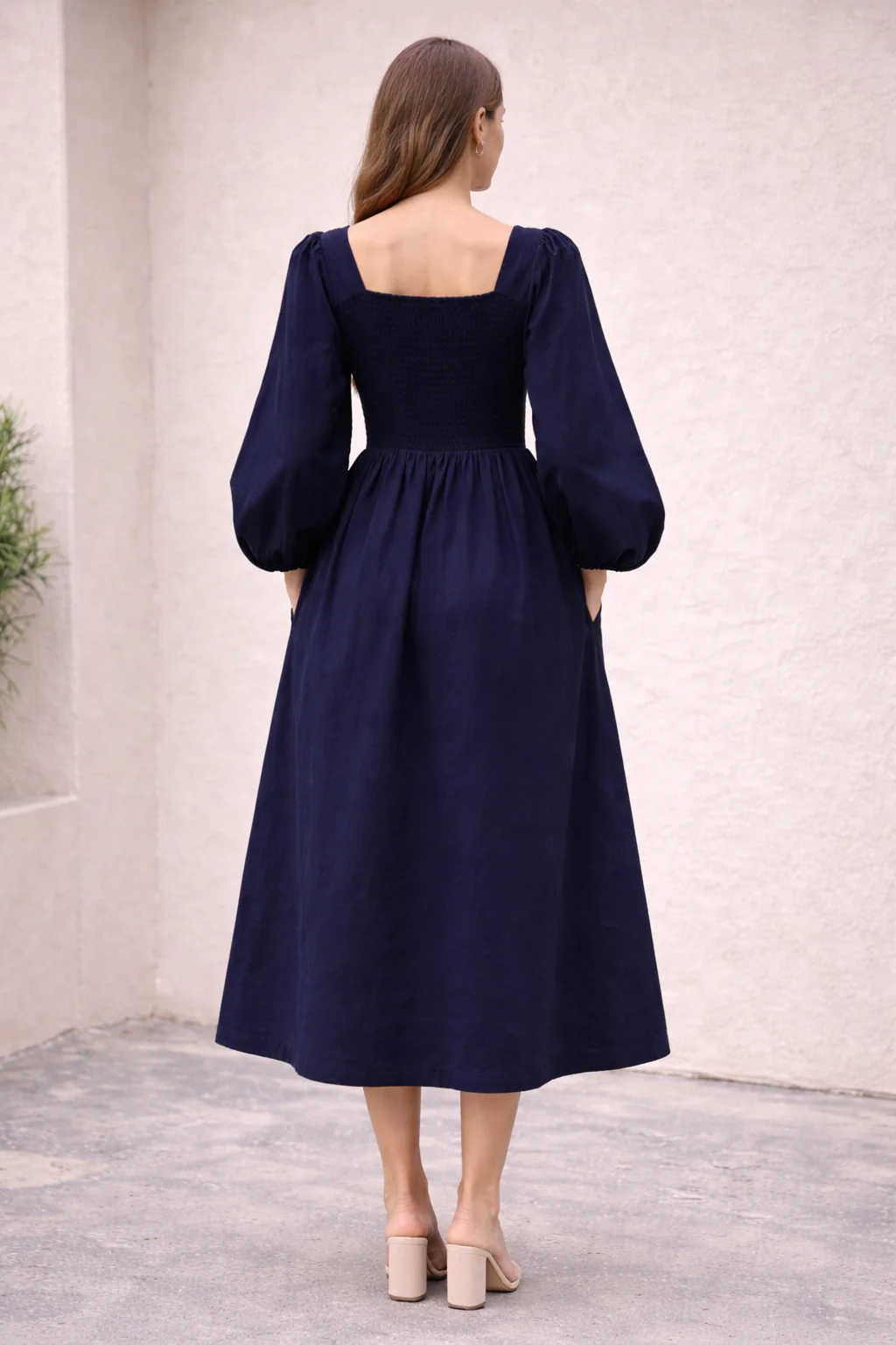 Women Blue Cotton Midi Dress - Image 2
