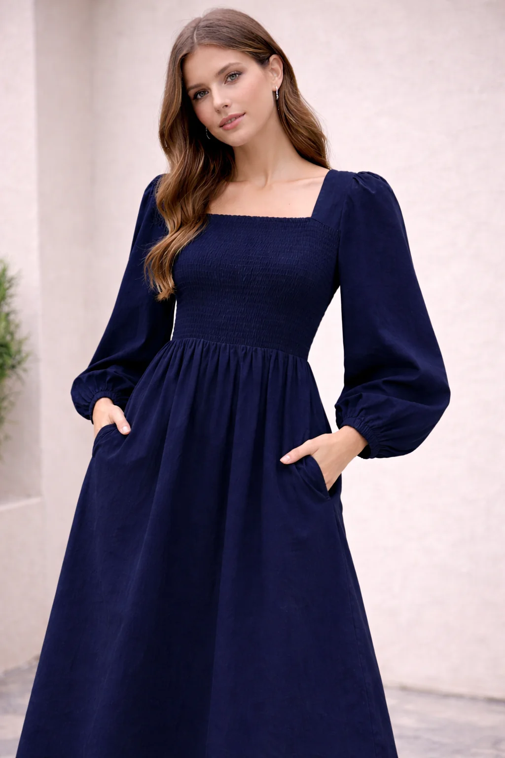 Women Blue Cotton Midi Dress - Image 5