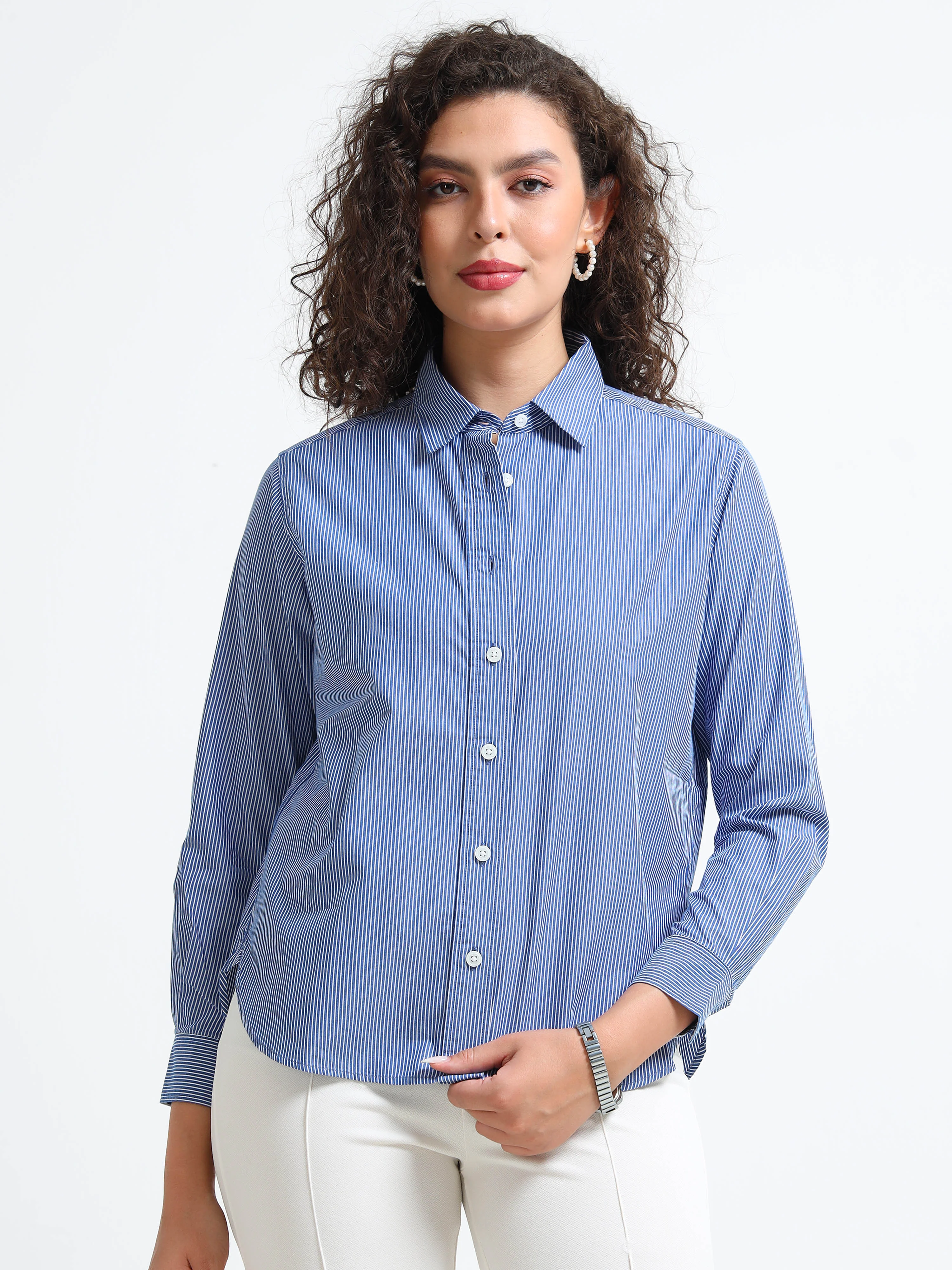 Women Blue Fine Stripe Shirt