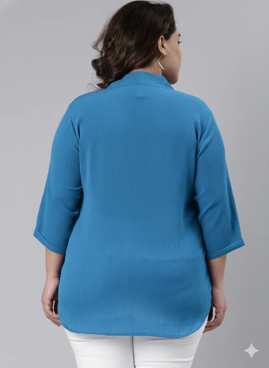 Women Blue Overlap Top - Image 2