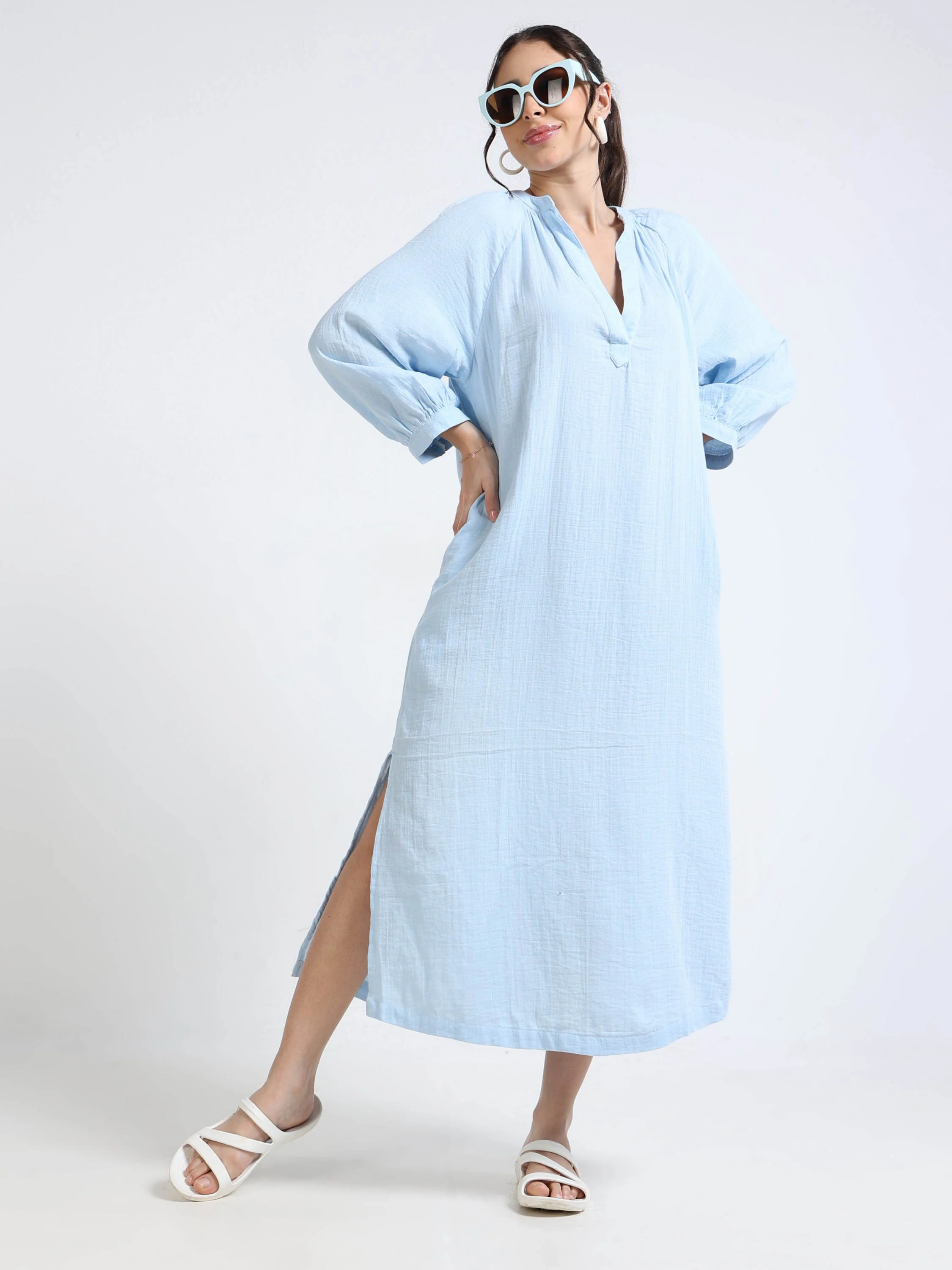 Women Blue Oversized Gauze Dress