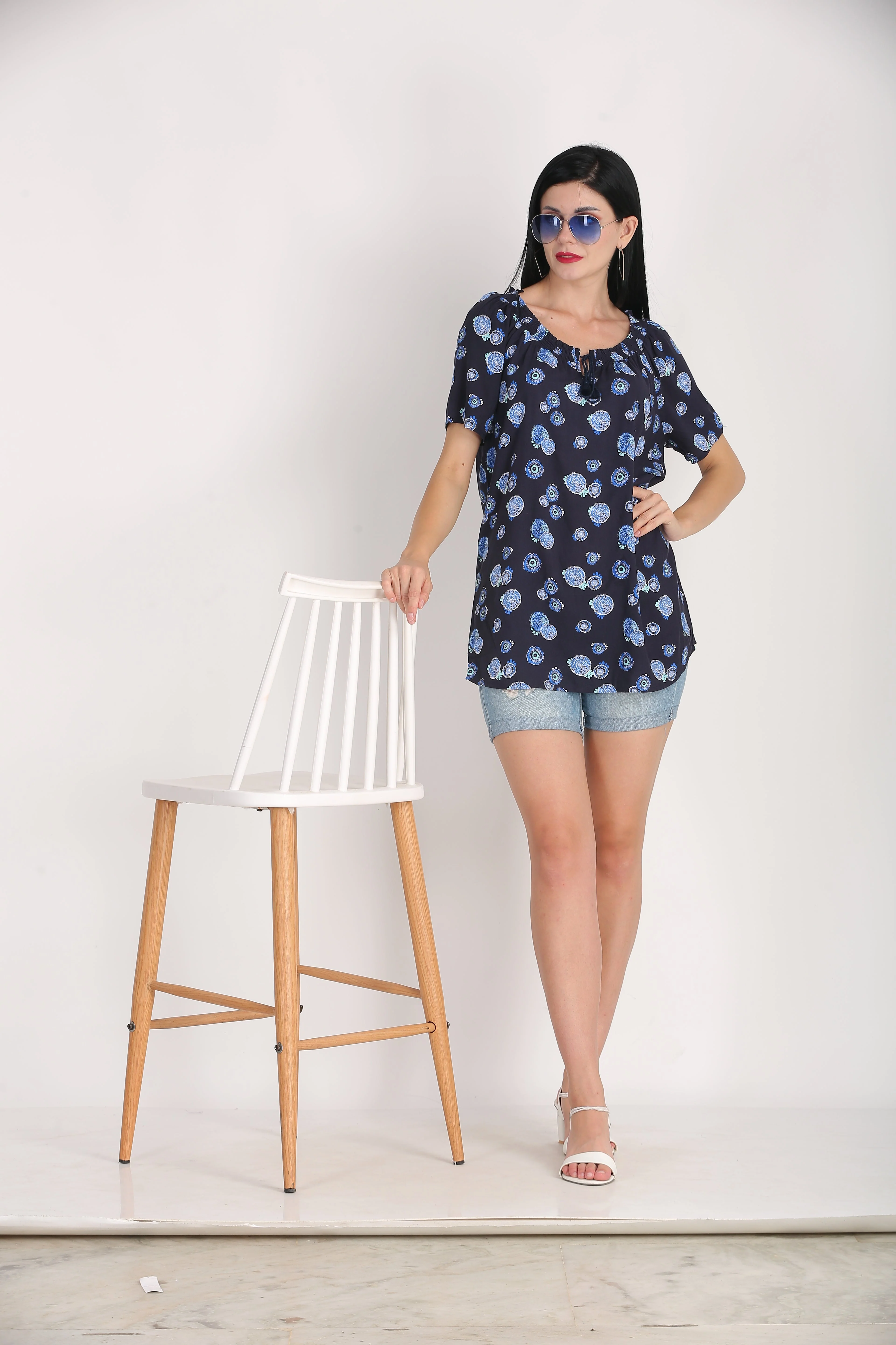 Women Blue Printed Summer Top - Image 7