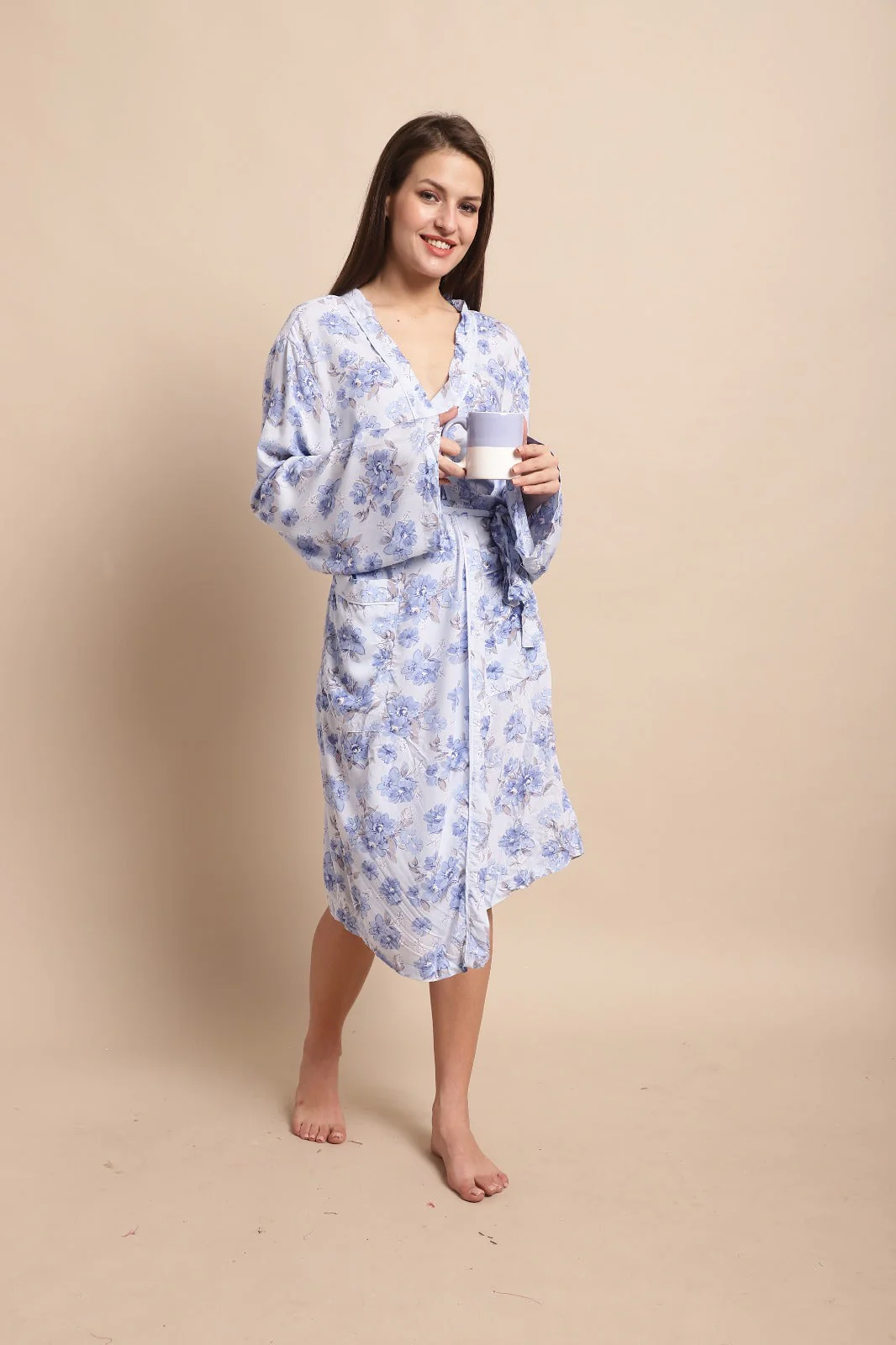 Women Blue Wrap Midi Dress - Image 6