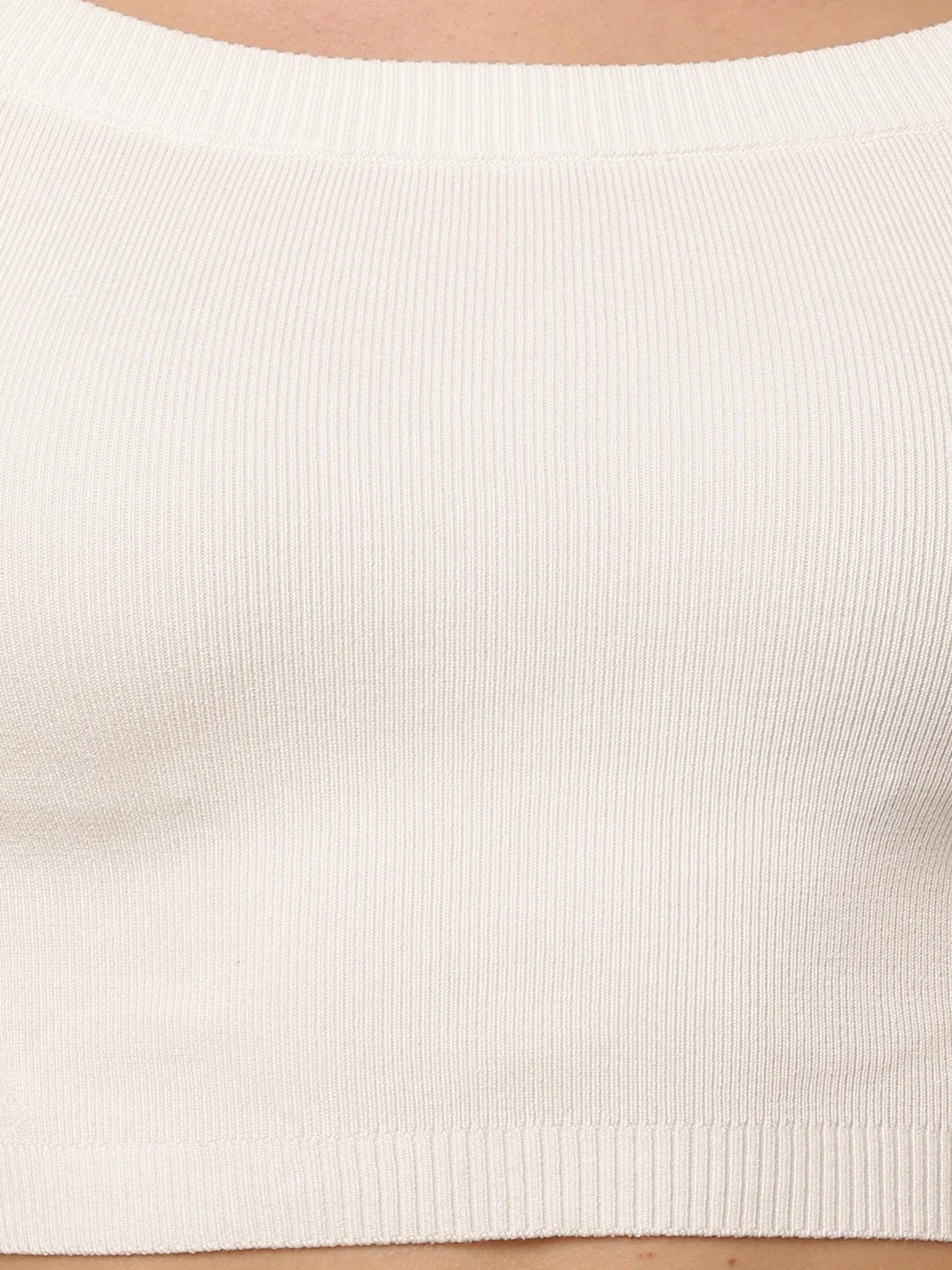 Women Boat Neck Ribbed White Crop Top - Image 5