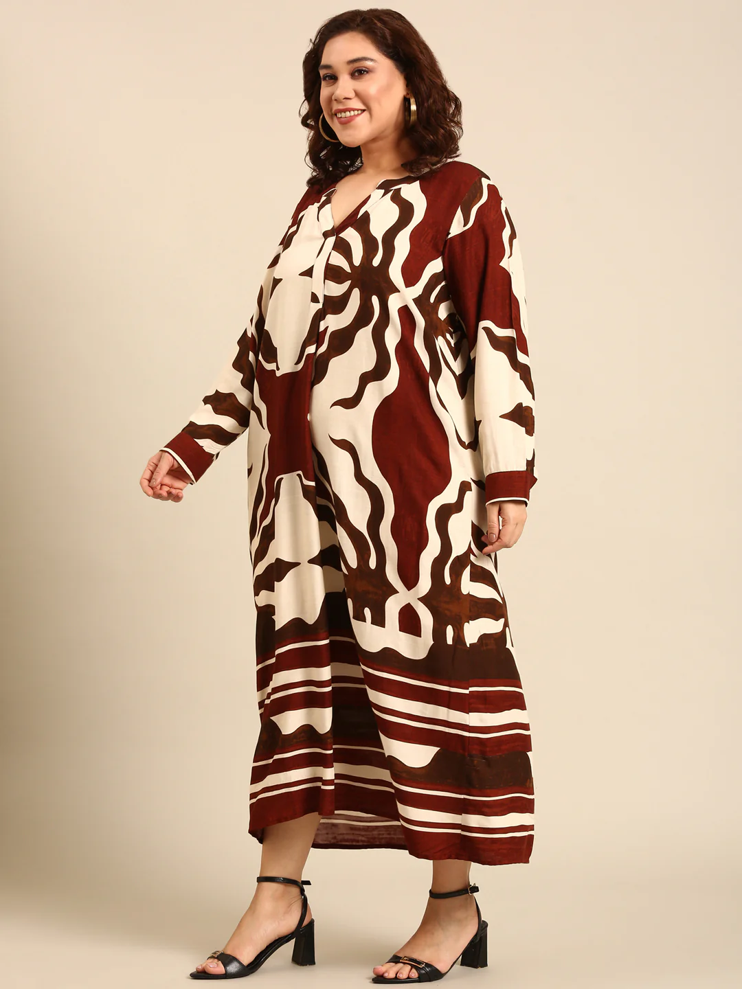 Women Brown Abstract Printed Dress - Image 5