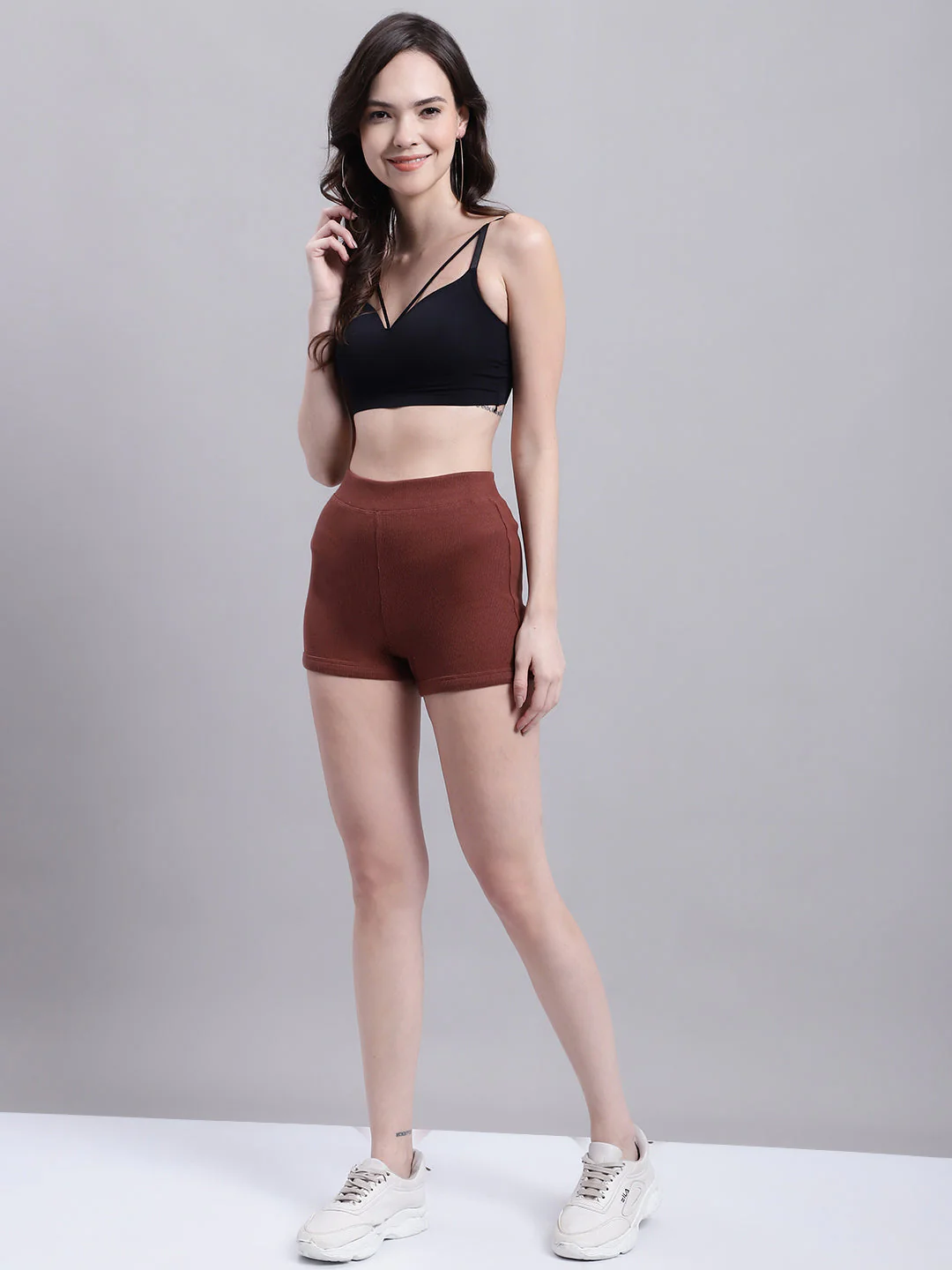 Women Brown Biker Shorts - Image 2