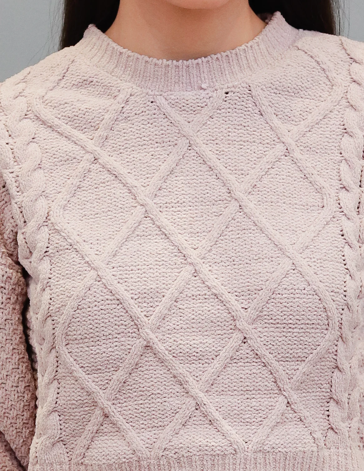 Women Brown Crew Neck Cable Knit Sweater - Image 4