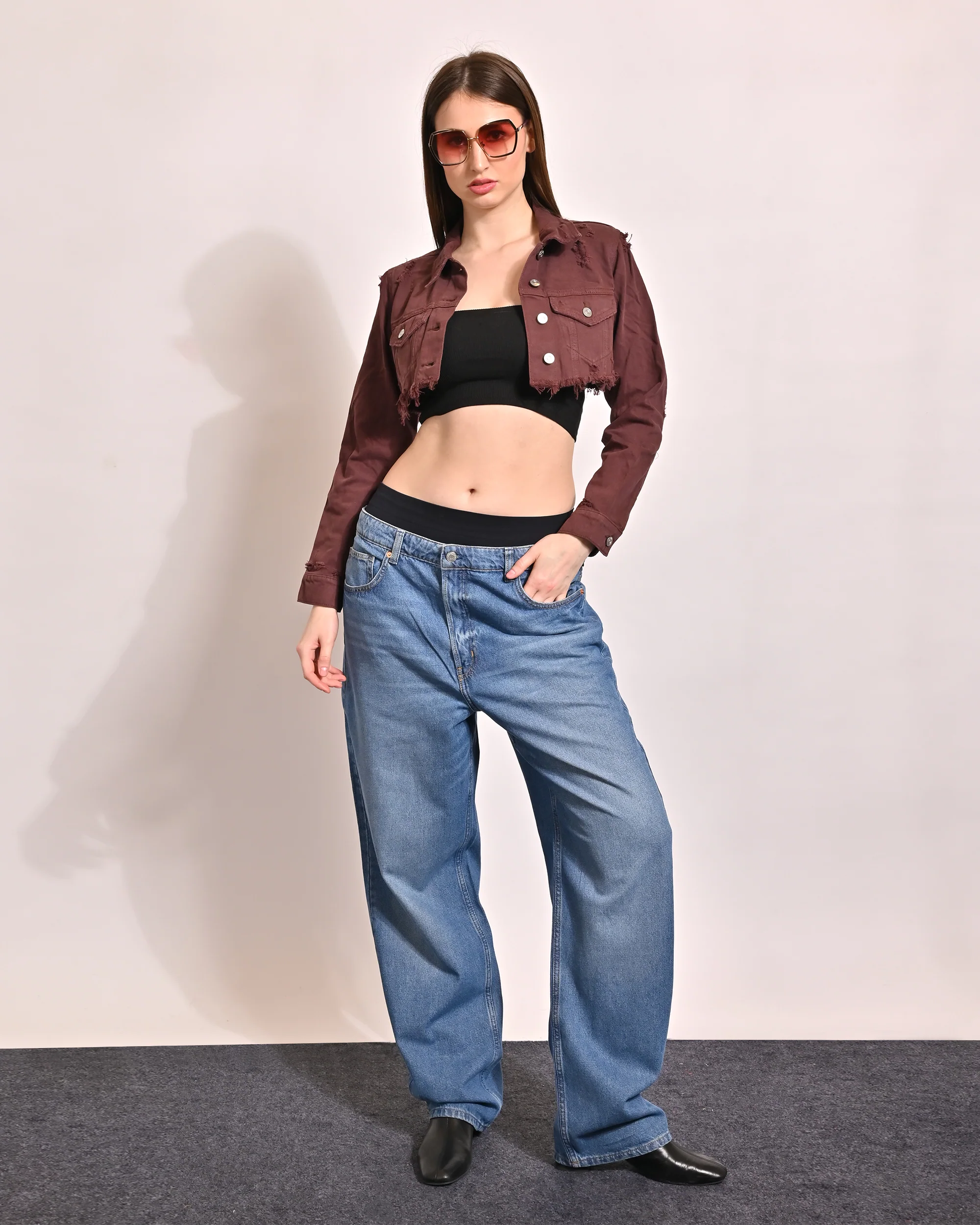 Women Brown Crop Jacket - Image 5
