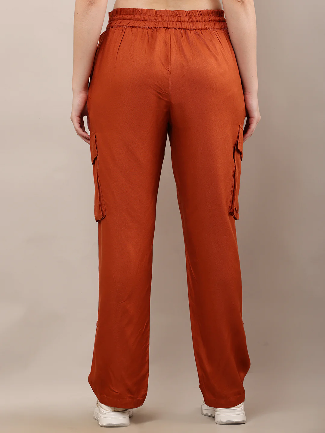 Women Brown Full Length Drawstring Waist Trouser - Image 4